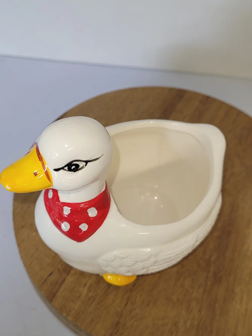 White Ceramic Vintage Duck Planter with Red Bandana